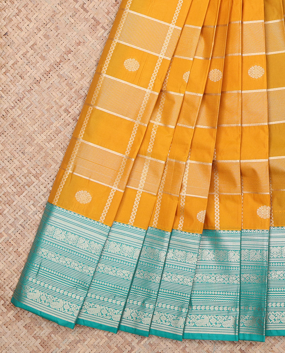 Yellow Zari Butta and Checks Budget Silk Saree