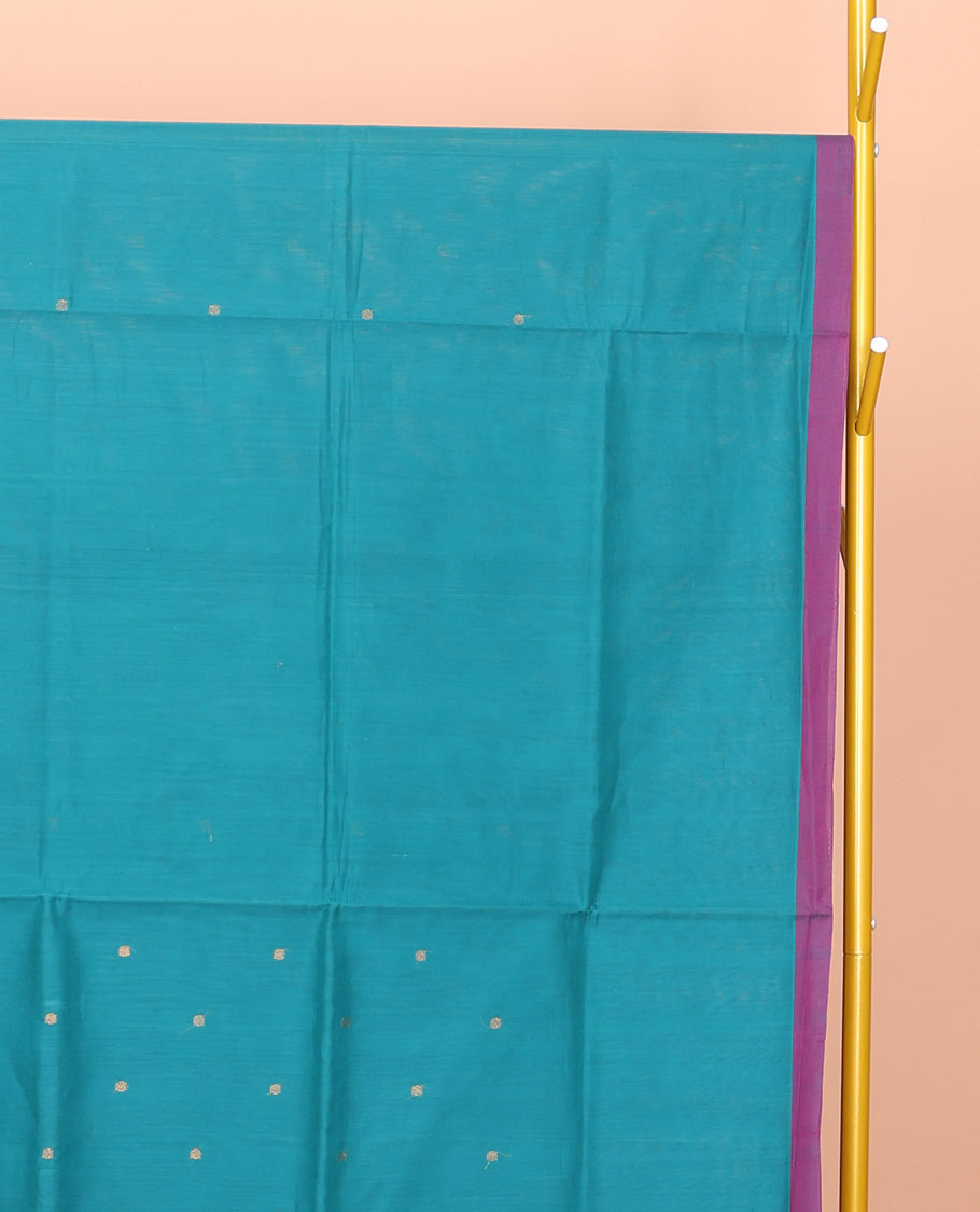 Blue Venkatagiri Cotton Saree Features Buttas, a Contrast Zari-Thread Border, Pallu of Stripes, and No Blouse
