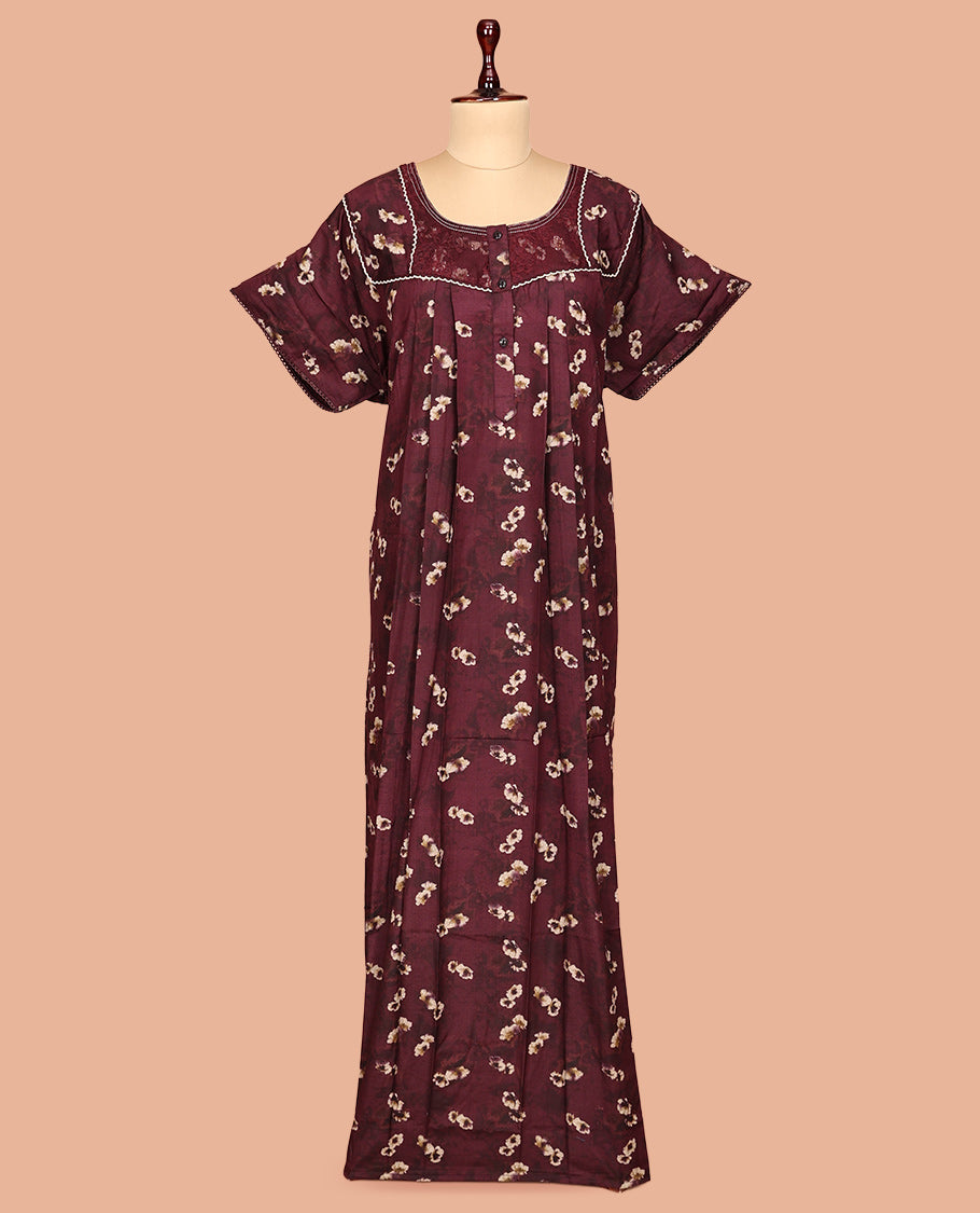 Maroon Cotton-Blended Nighty