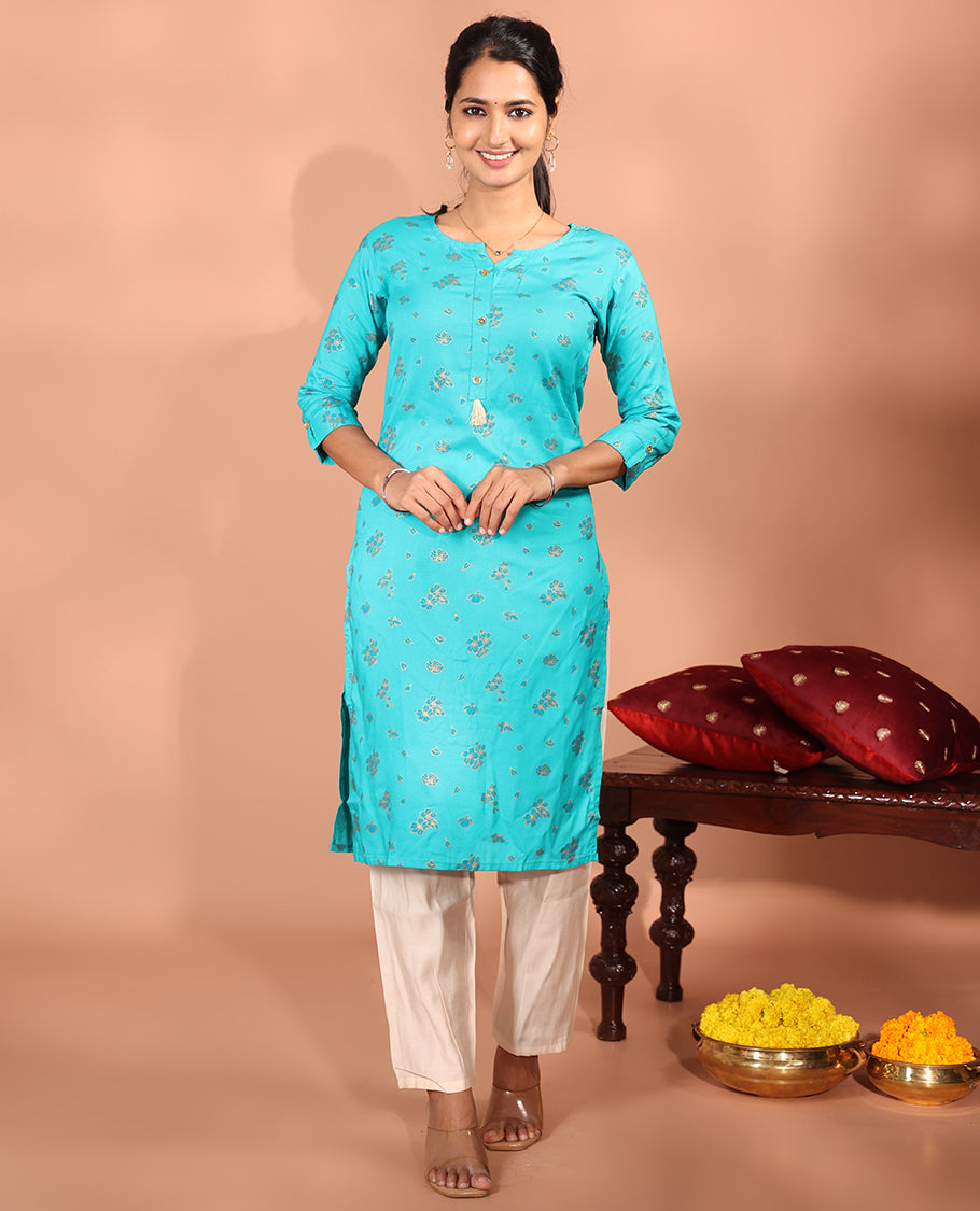 Blue Rayon Readymade Kurti