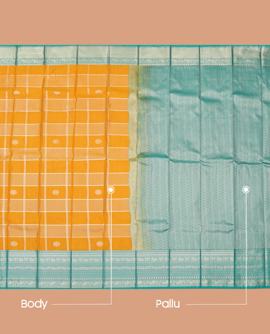 Yellow Zari Butta and Checks Budget Silk Saree