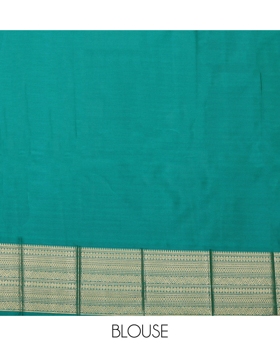 Leaf Green Budget Silk Saree, Bedecked with Zari Buttas, Complemented by a Contrast Traditional Zari Border, Jaal Pallu, and a Contrast Blouse