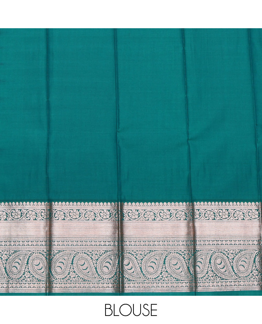 Blue Budget Silk Saree, Gleamed Up with Zari Buttas All Over Its Body, Complemented by a Contrast Traditional Zari Design Border, Intricate Pallu, and Paired with a Contrast Blouse