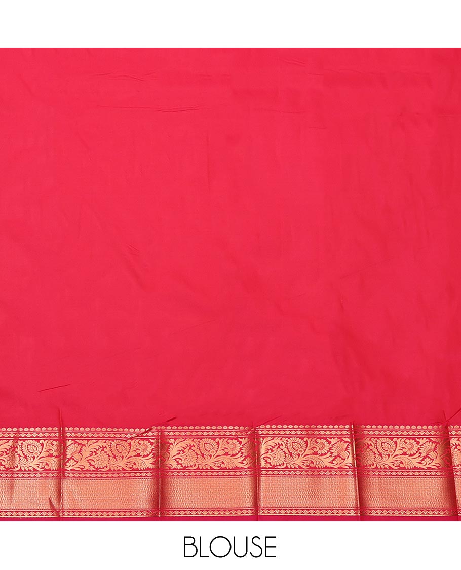 Grey Budget Silk Saree, Elevated with Floral Jacquard Design, Complemented by a Contrast Traditional Zari Border, Grand Pallu, and Contrast Blouse