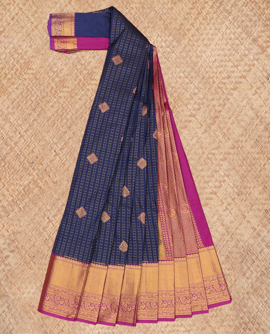 Green Budget Silk Saree, Showcasing Zari Buttas, a Contrast Traditional Zari Border, Grand Pallu, and a Contrast Blouse