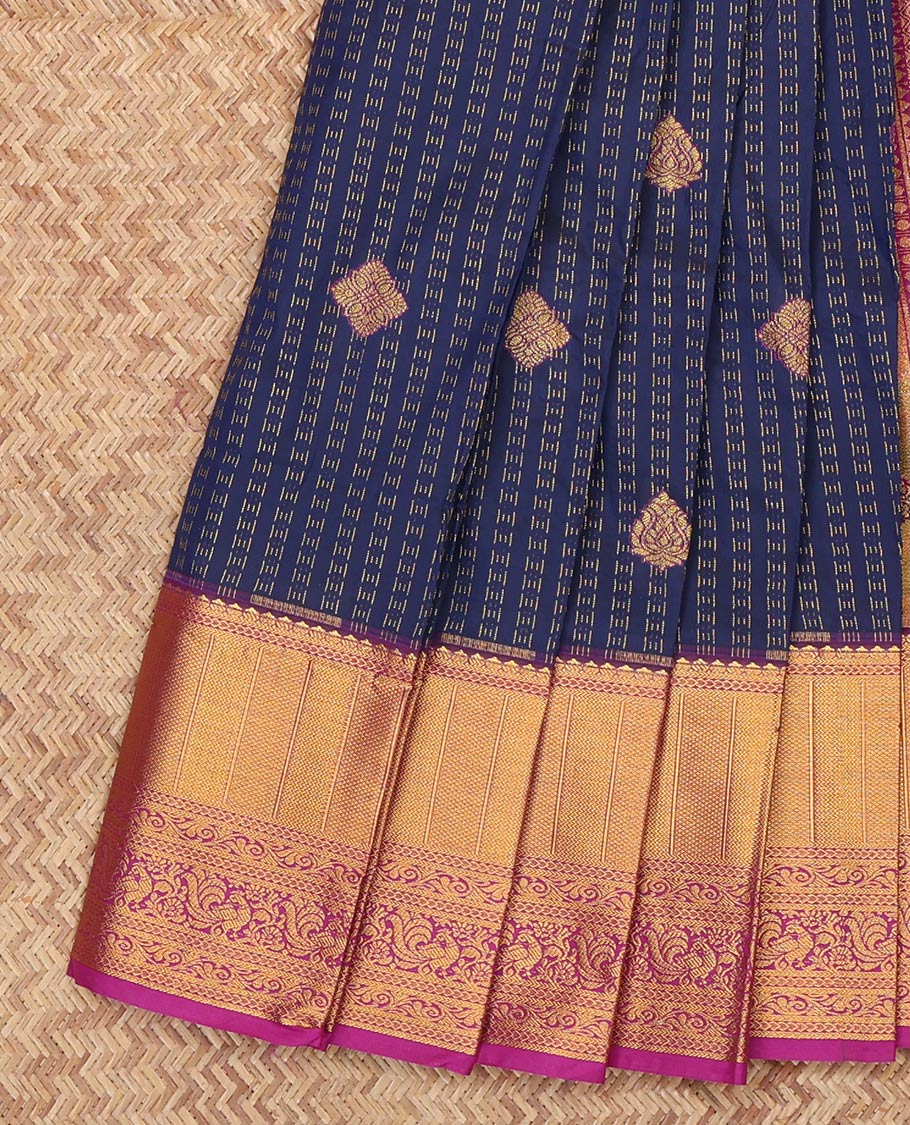 Green Budget Silk Saree, Showcasing Zari Buttas, a Contrast Traditional Zari Border, Grand Pallu, and a Contrast Blouse