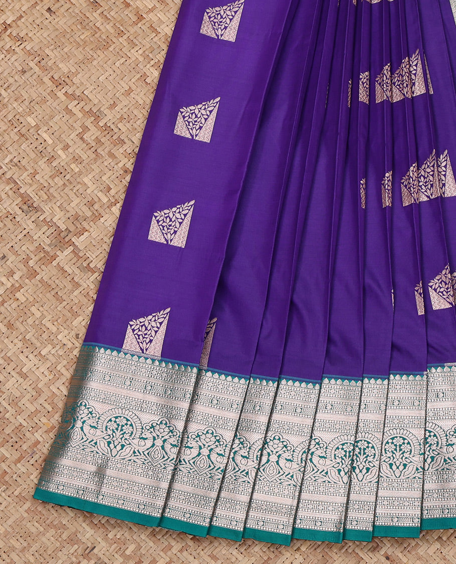 Violet Budget Silk Saree, Mesmerized with Zari Buttas All Over Its Body, Complemented by a Contrast Traditional Zari Design Border, Intricate Pallu, and Paired with a Contrast Blouse