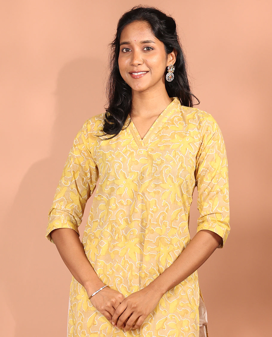 Yellow Cotton Readymade Kurti