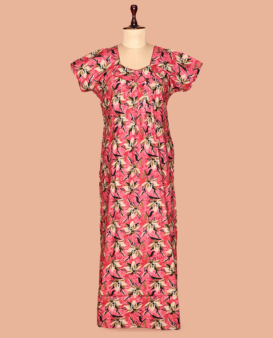 Pink Cotton-Blended Nighty