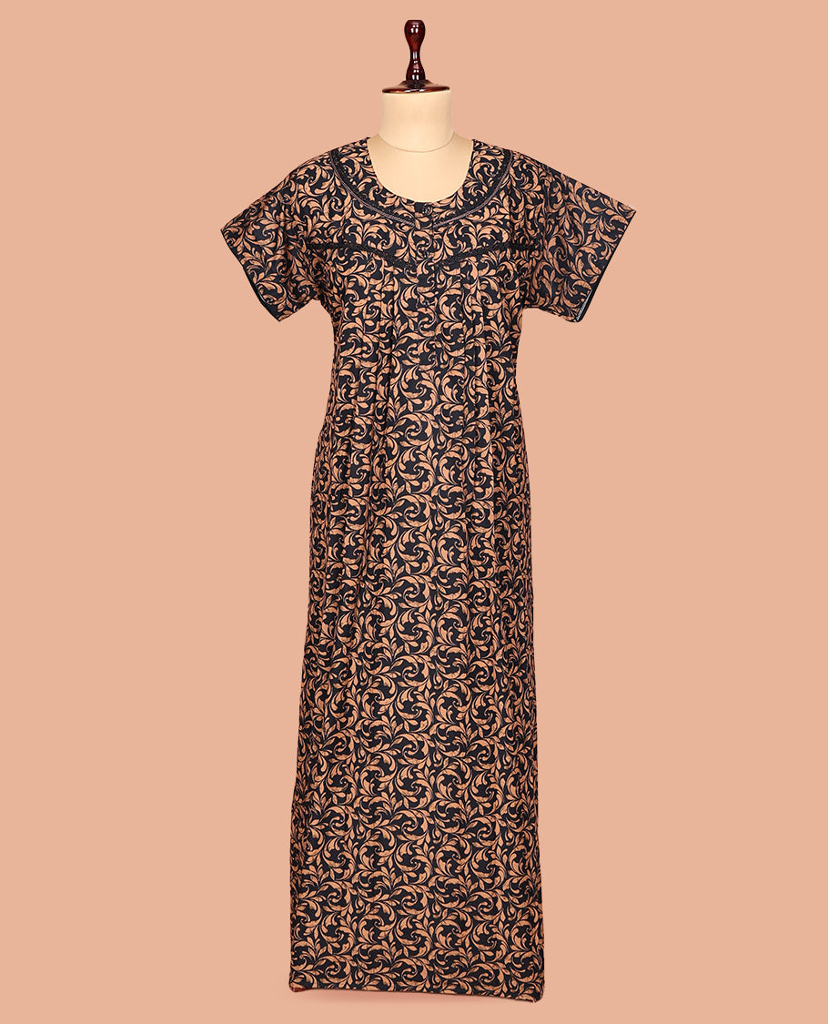 Black Cotton-Blended Nighty