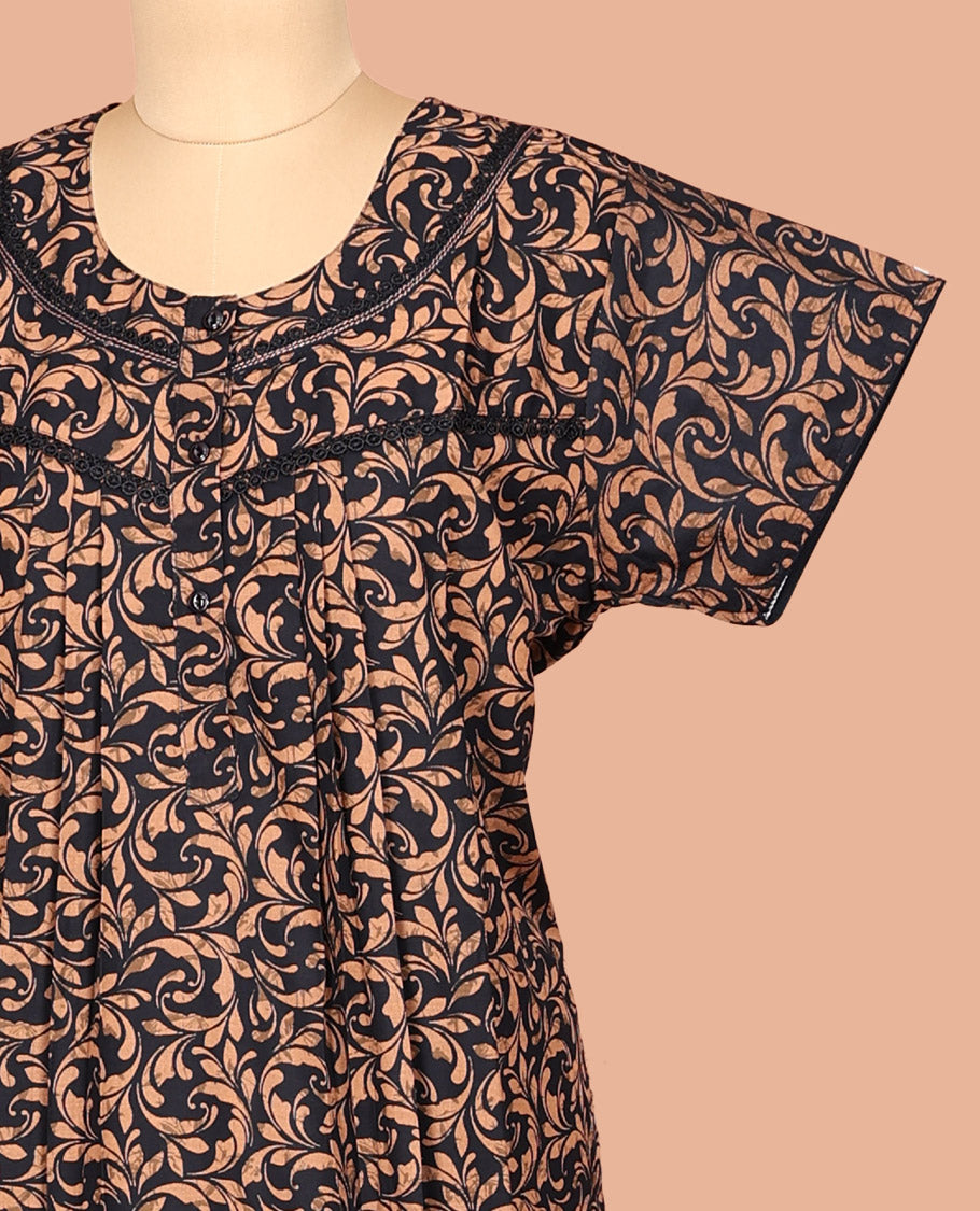 Black Cotton-Blended Nighty