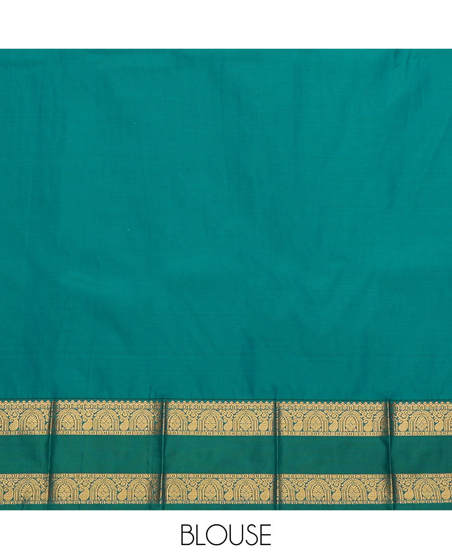 Dark Purple Budget Silk Saree, Decorated with Zari Buttas, Complemented by a Contrast Traditional Zari Rettai Pettu Border, Grand Pallu, and Contrast Blouse