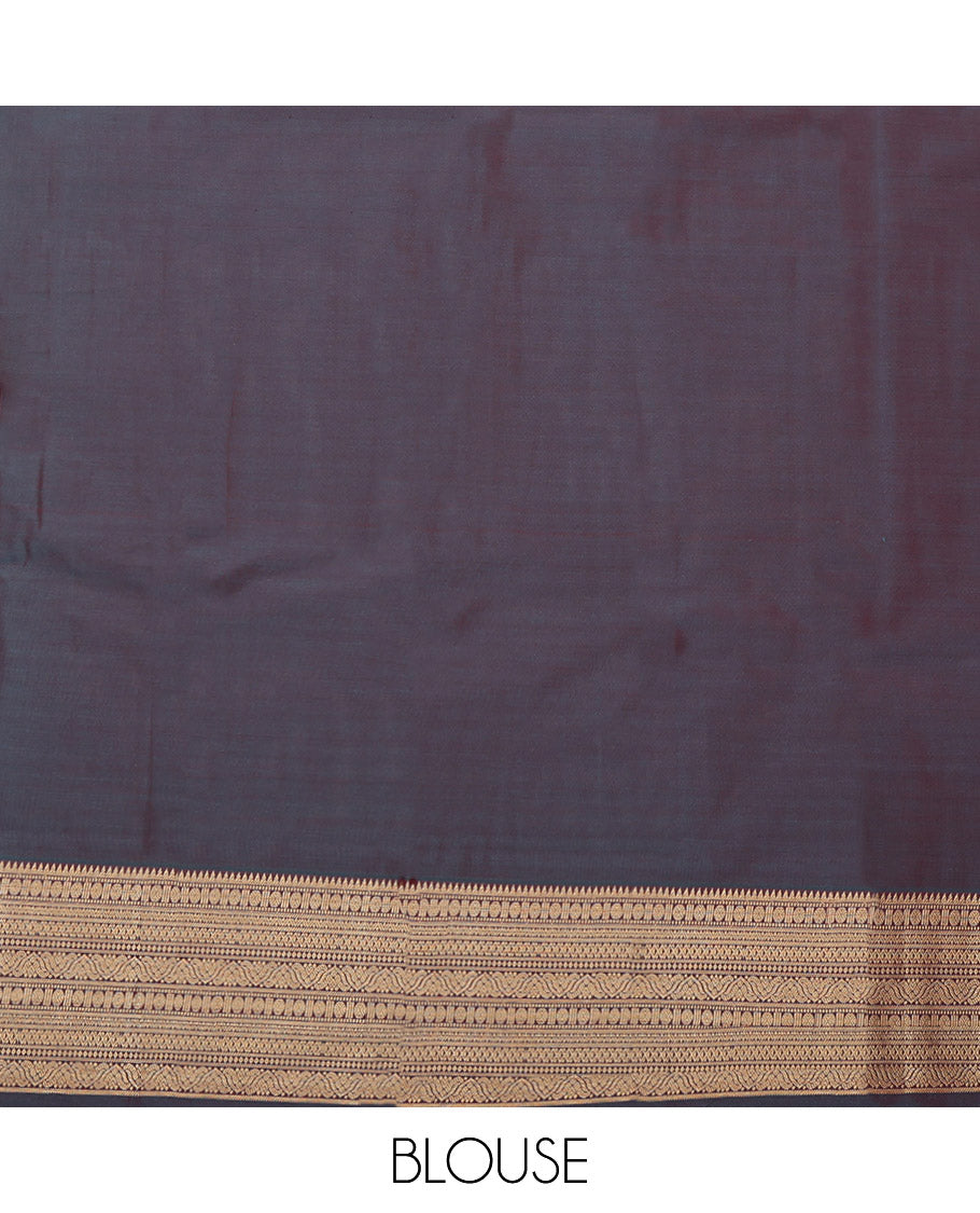 Orange Budget Silk Saree, Decorated with Zari Buttas, Complemented by a Contrast Traditional Zari Border, Jaal Pallu, and a Contrast Blouse
