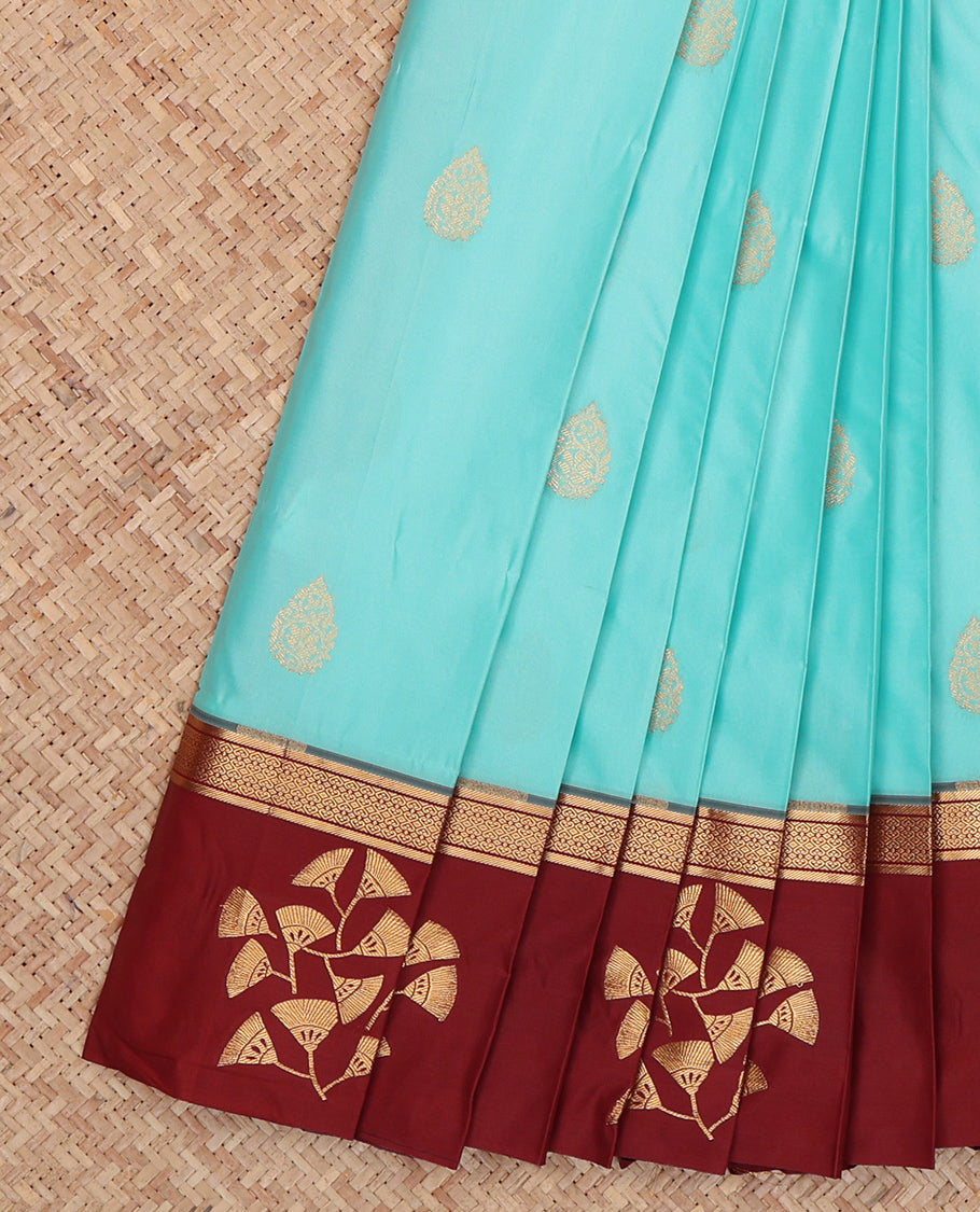 Blue Budget Silk Saree, Enriched with Zari Buttas, Complemented by a Contrast Traditional Zari Border, Grand Pallu, and a Contrast Blouse