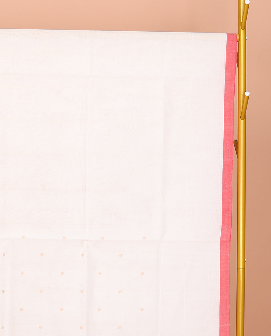 White Venkatagiri Cotton Saree Subtly Sparkled with Buttas, a Contrast Zari-Thread Border, Pallu of Stripes, and No Blouse