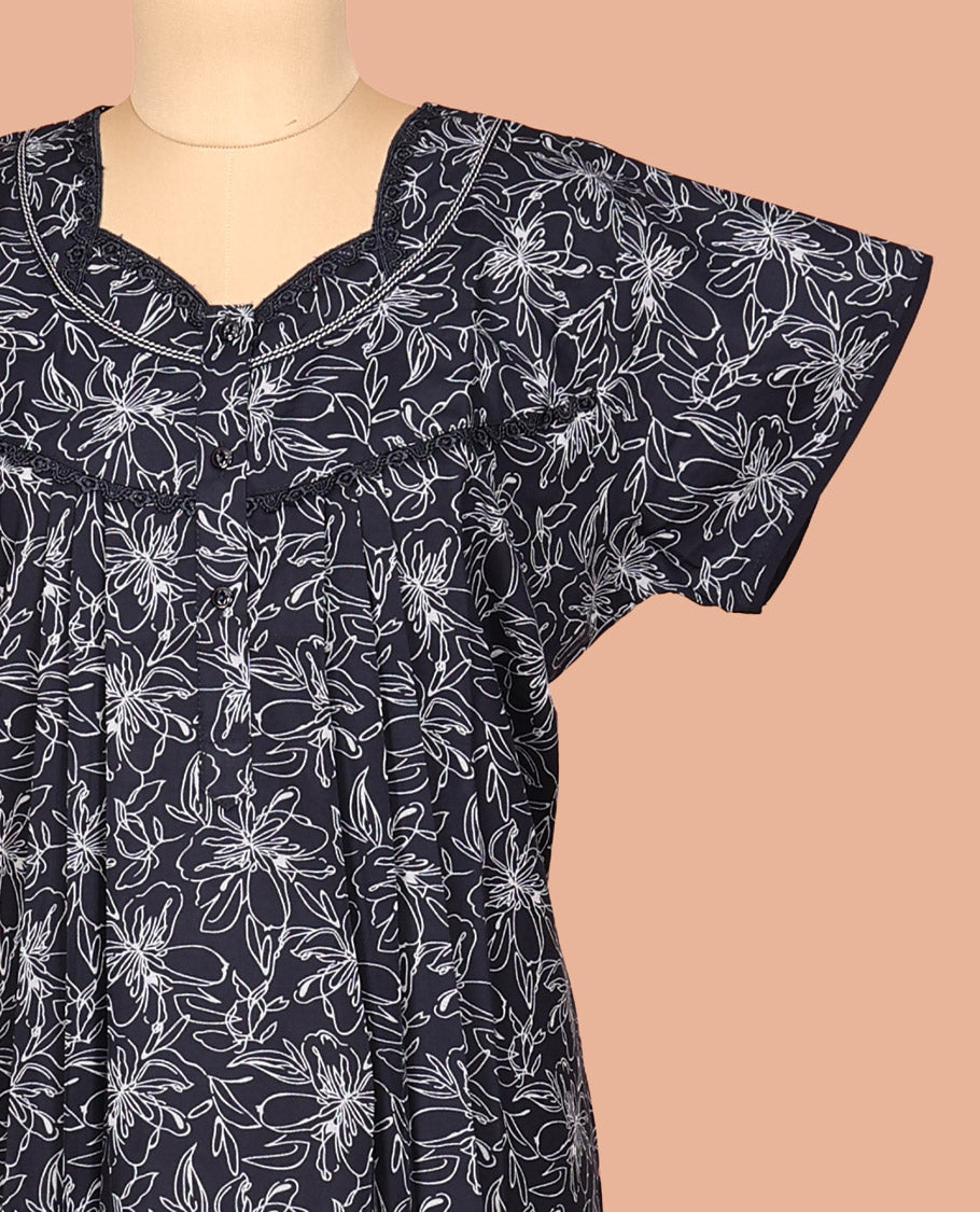 Blue Cotton-Blended Nighty