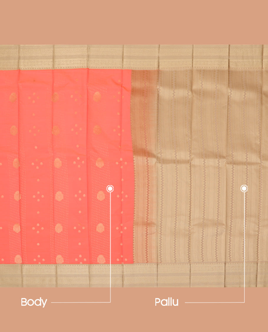 Pink Budget Silk Saree, Adorned with Zari Buttas, a Contrast Traditional Zari Border, Grand Pallu, and a Contrast Blouse