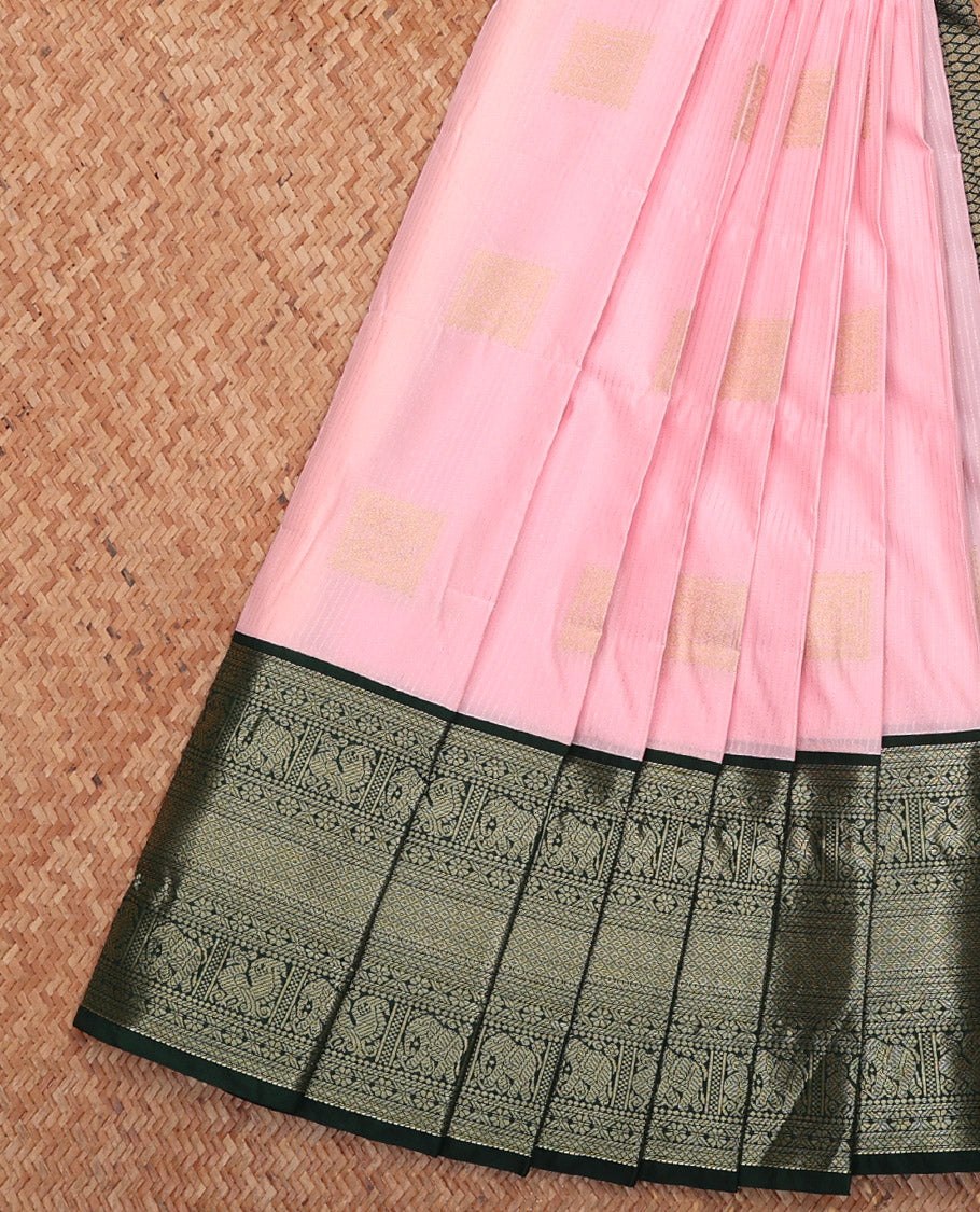 Baby Pink Budget Silk Saree, Sparsely Woven with Zari Buttas, Complemented by a Contrast Traditional Zari Border, Grand Pallu, and Contrast Blouse