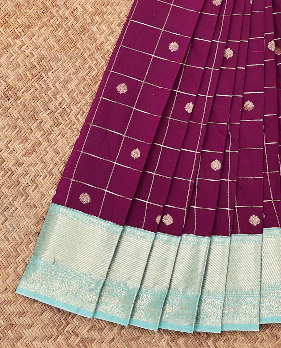 Purple Budget Silk Saree, Richly Detailed with Zari Butta Enclosed Checks, a Contrast Traditional Zari Border, Grand Pallu, and a Contrast Blouse