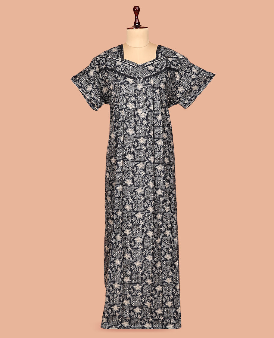 Dark Blue Cotton-Blended Nighty