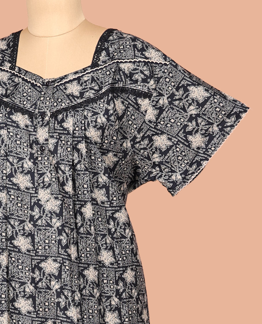 Dark Blue Cotton-Blended Nighty