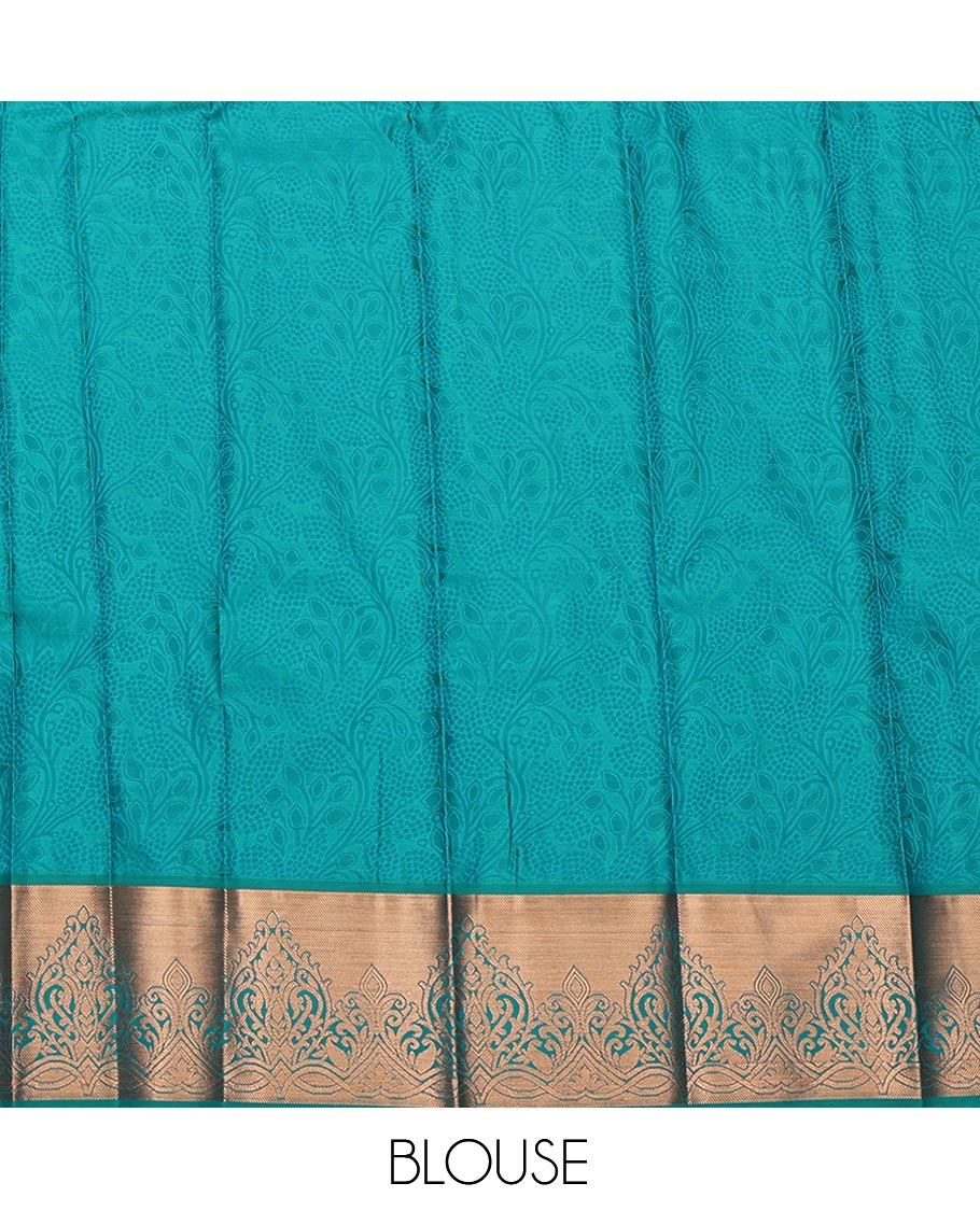 Orange Budget Silk Saree, Highlighted by Jacquard Design, Complemented by a Contrast Zari Border, Grand Pallu, and Contrast Blouse