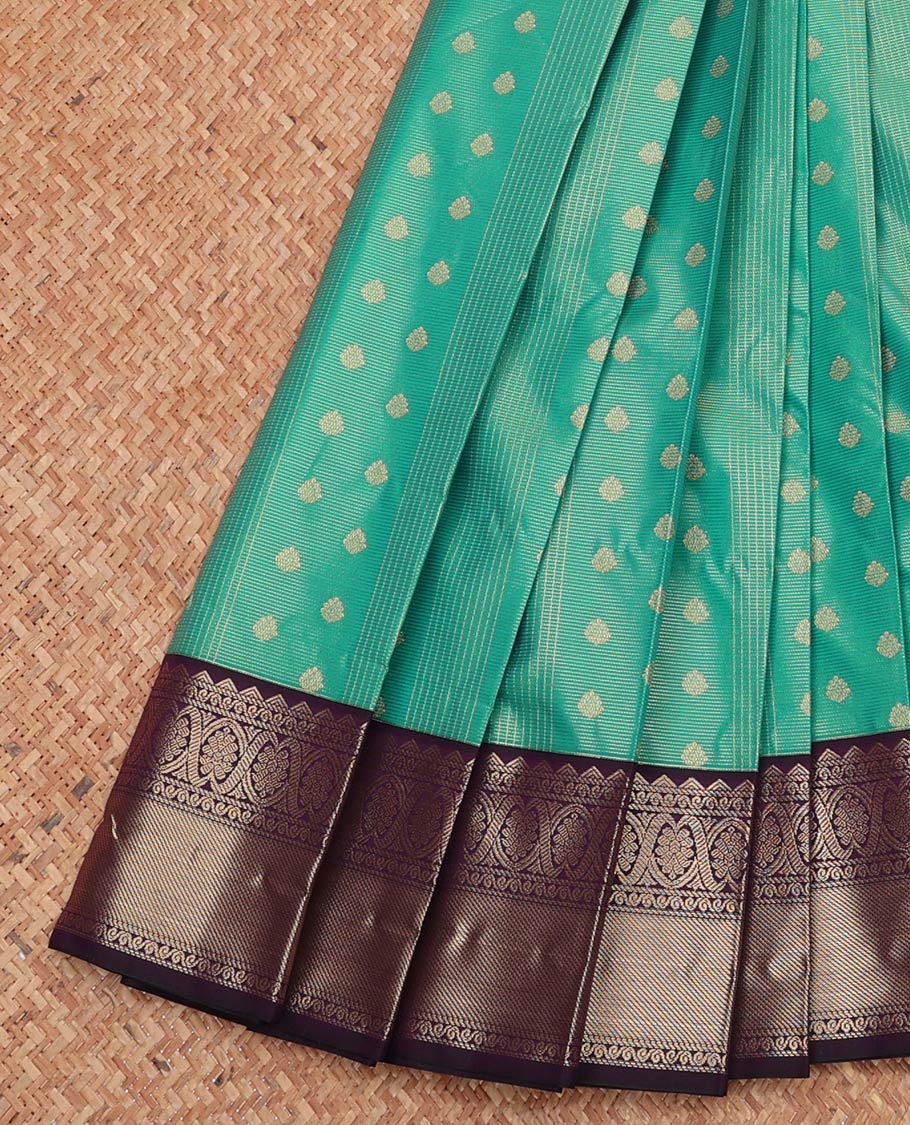 Green Budget Silk Saree, Elevated with Zari Buttas and Checks, Complemented by a Contrast Traditional Zari Border, Grand Pallu, and a Contrast Blouse