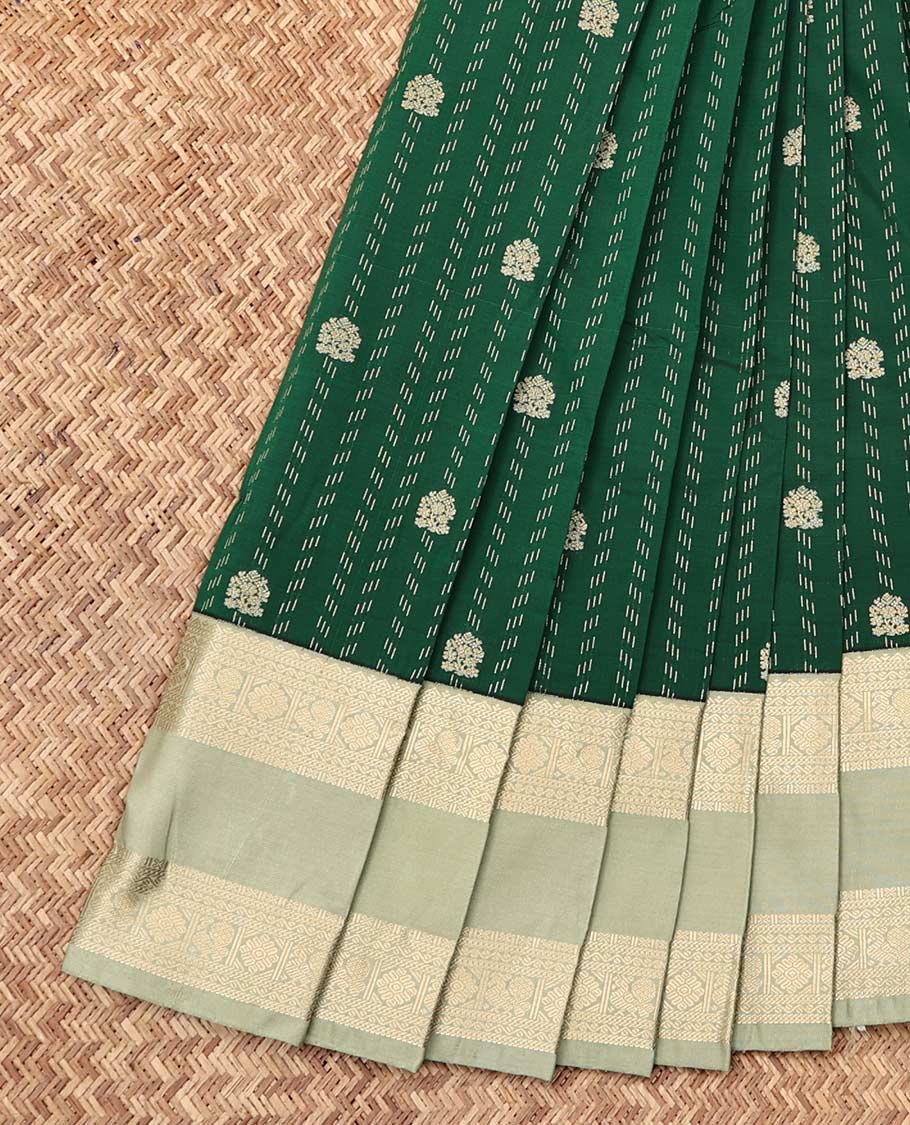 Green Budget Silk Saree, Steeped in Richness of Zari Buttas, a Contrast Traditional Zari Rettai Pettu Border, Grand Pallu, and a Contrast Blouse