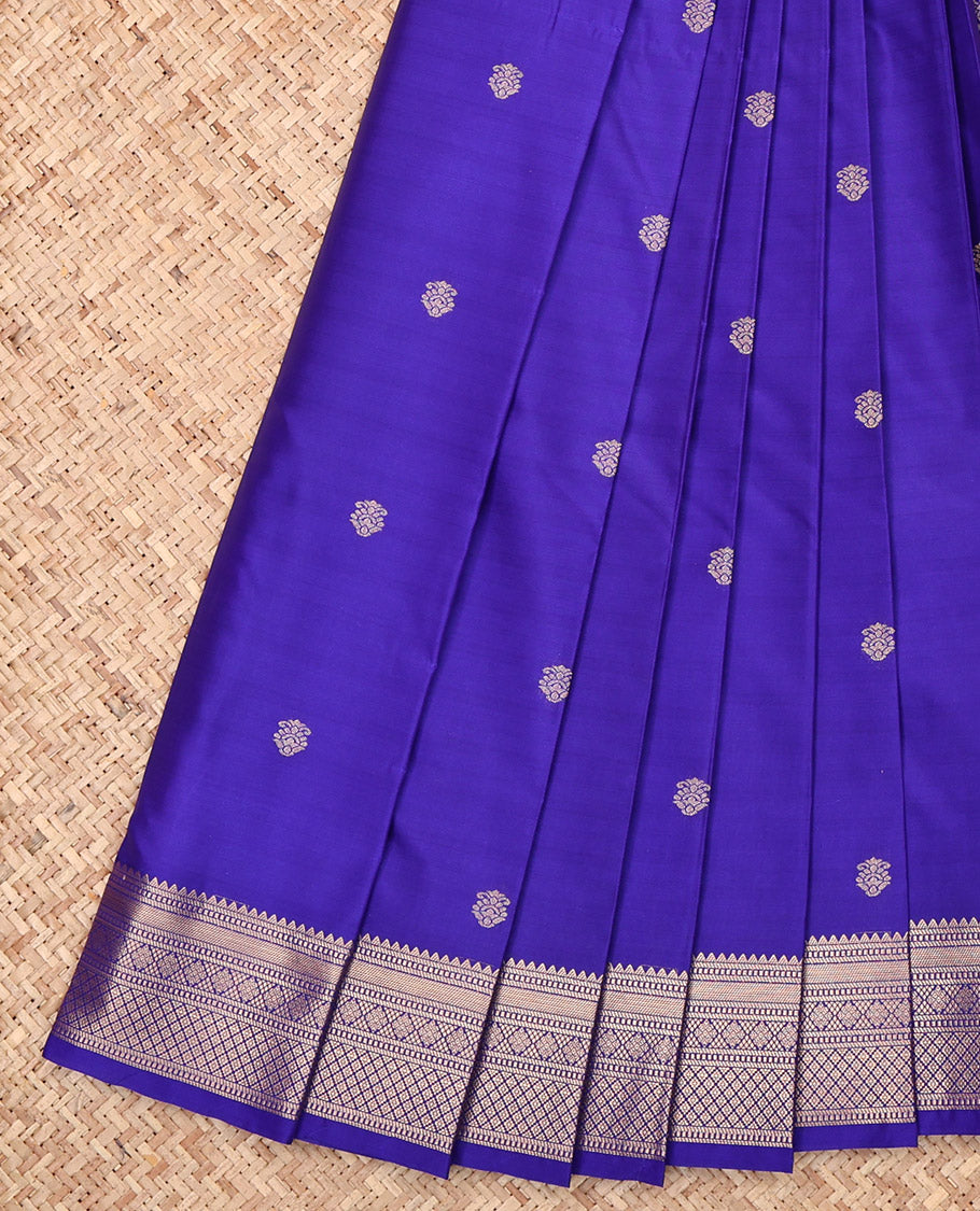 Royal Blue Budget Silk Saree, Ornamented with Zari Buttas, Highlighted by a Traditional Zari Border, Intricate Pallu, and a Matching Blouse