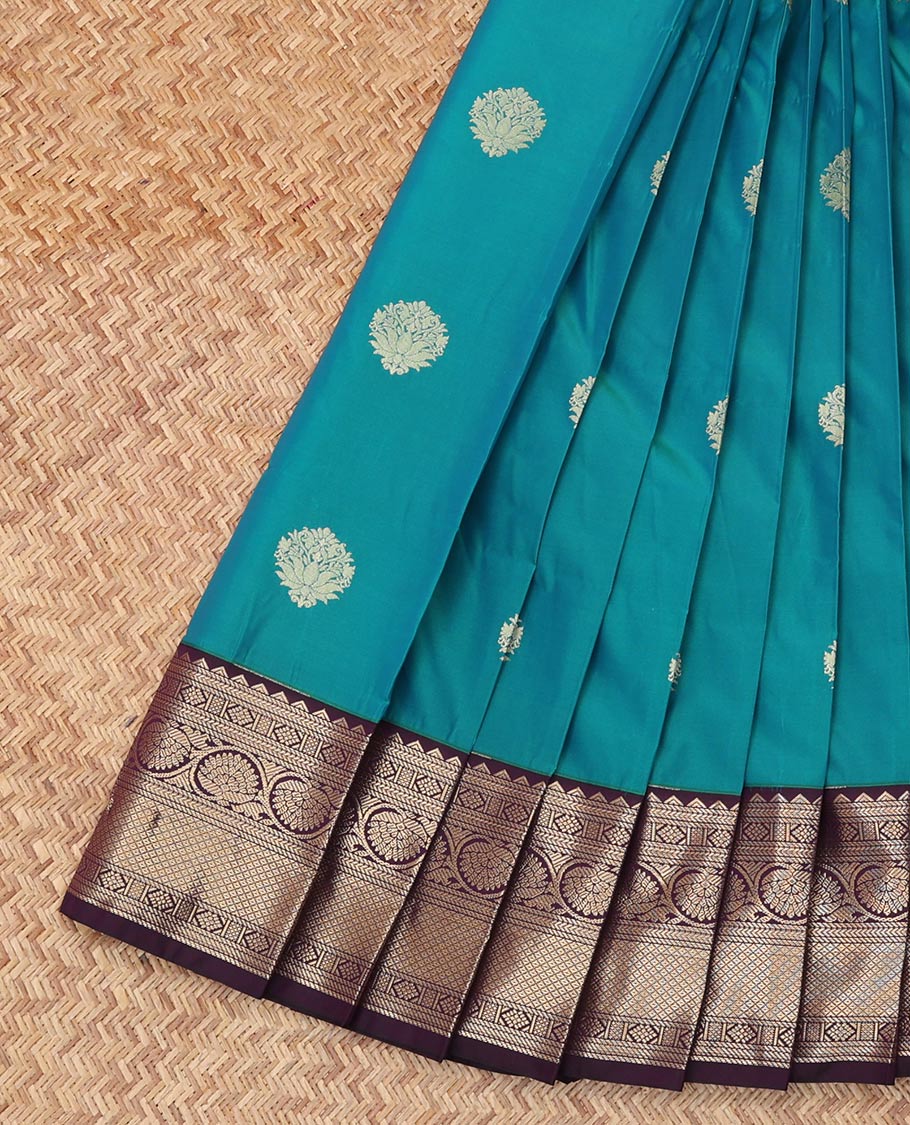 Blue Budget Silk Saree, Graced with Zari Buttas, Complemented by Contrast Traditional Zari Border, a Grand Pallu and a Contrast Blouse