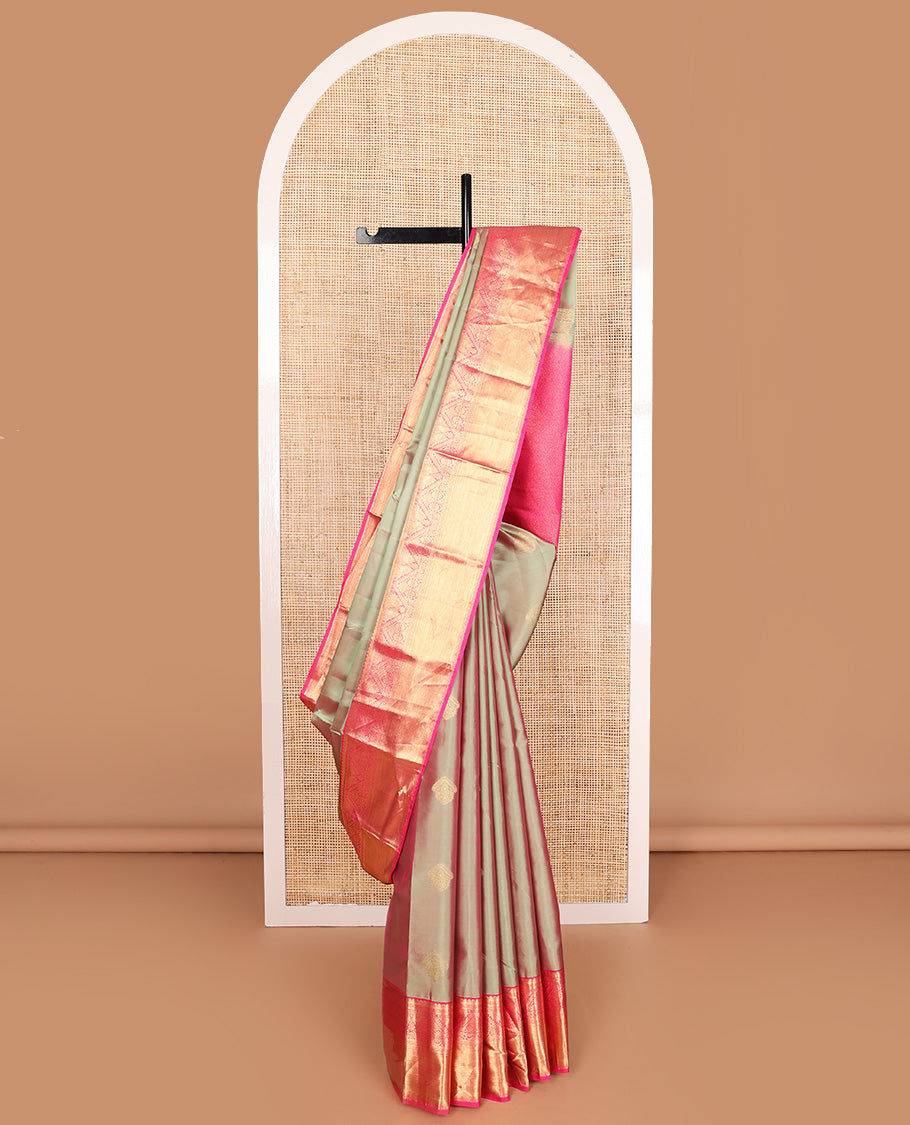 Green dual-tone zari buttas Vasundhara silk mix, contrast traditional motifs zari woven border, and contrast jaal pallu