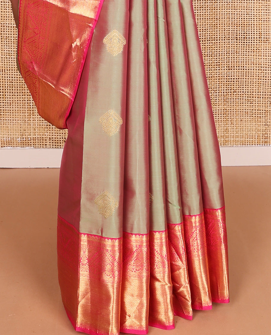 Green dual-tone zari buttas Vasundhara silk mix, contrast traditional motifs zari woven border, and contrast jaal pallu