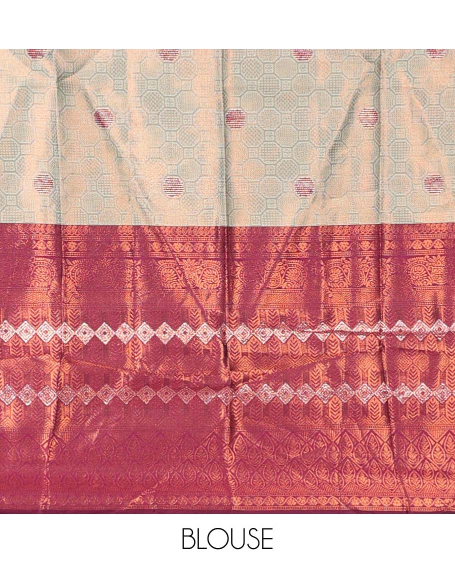 Green jacquard art-silk half-saree, zari design blouse, contrast traditional design border & intricate dupatta