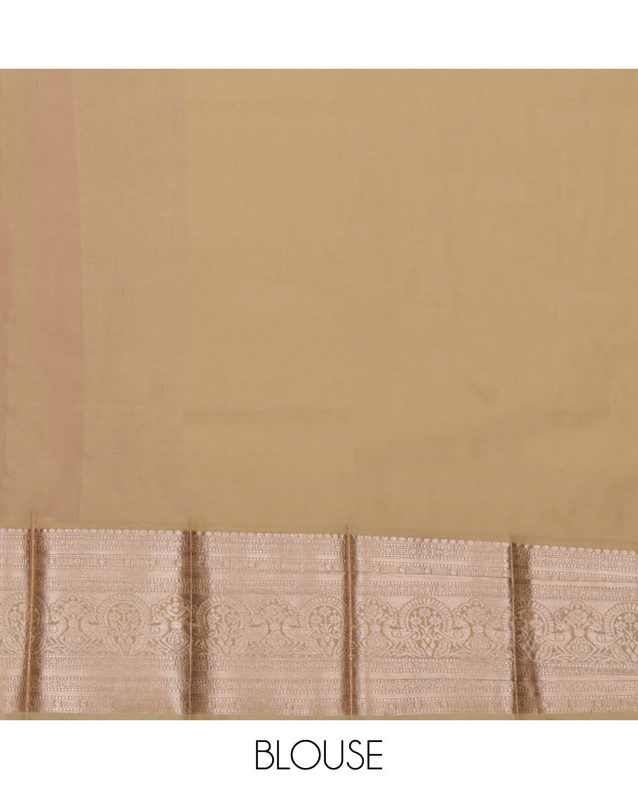Red Budget Silk Saree, Detailed with Zari Buttas on Its Body, Complemented by a Contrast Traditional Zari Design Border, Intricately Designed Pallu, and Paired with a Contrast Blouse