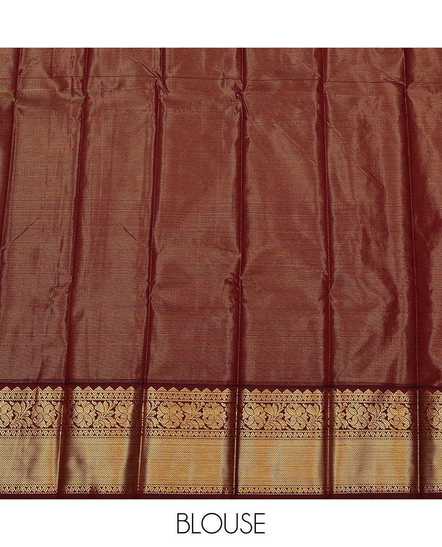 Green Budget Silk Saree, Sparsely Threaded with Zari Buttas and Stripes on Its Body, Complemented by a Contrast Traditional Zari Design Border, Grand Jaal Pallu, and Paired with a Contrast Blouse