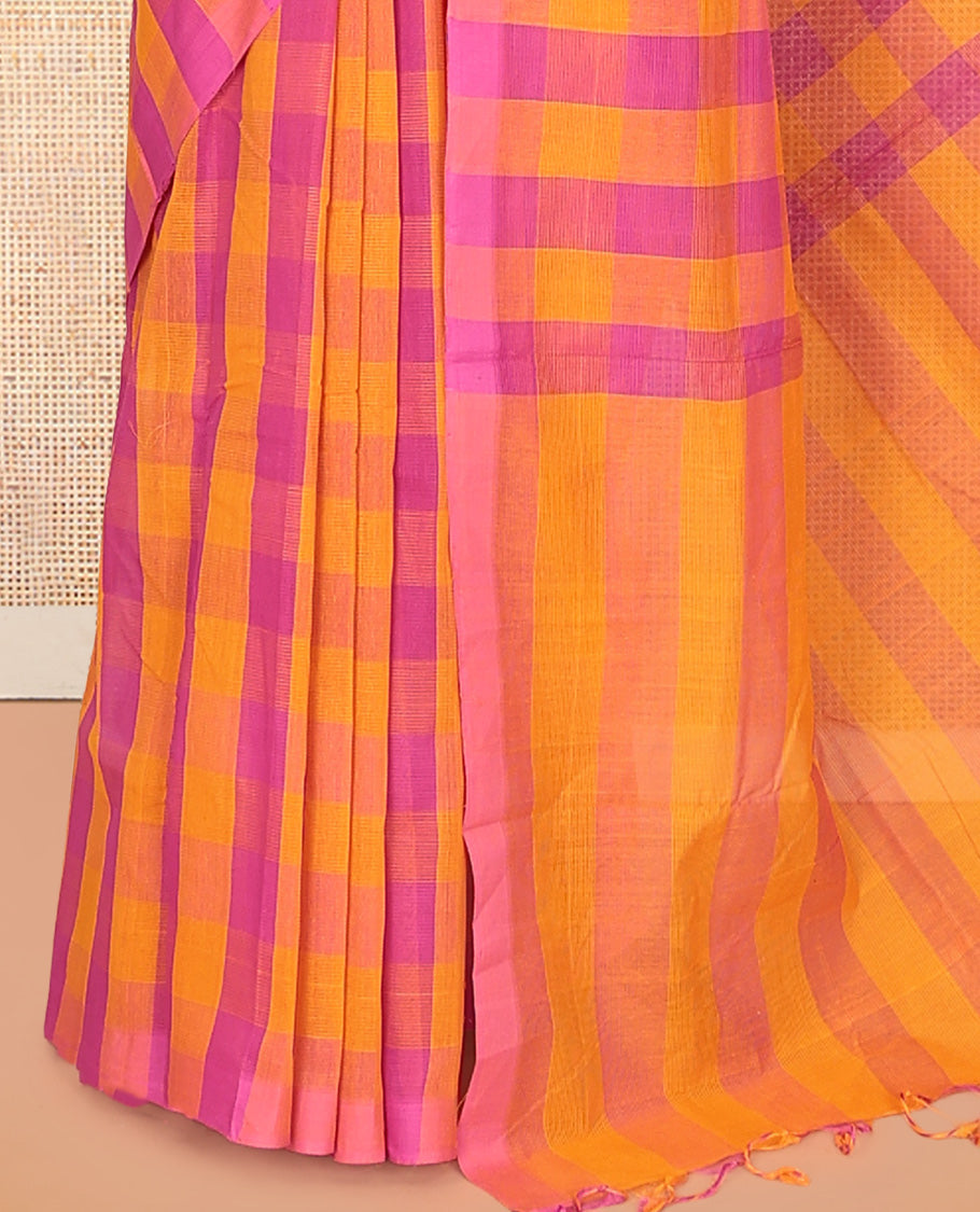 Borderless Pink-Orange Mangalagiri Cotton Saree