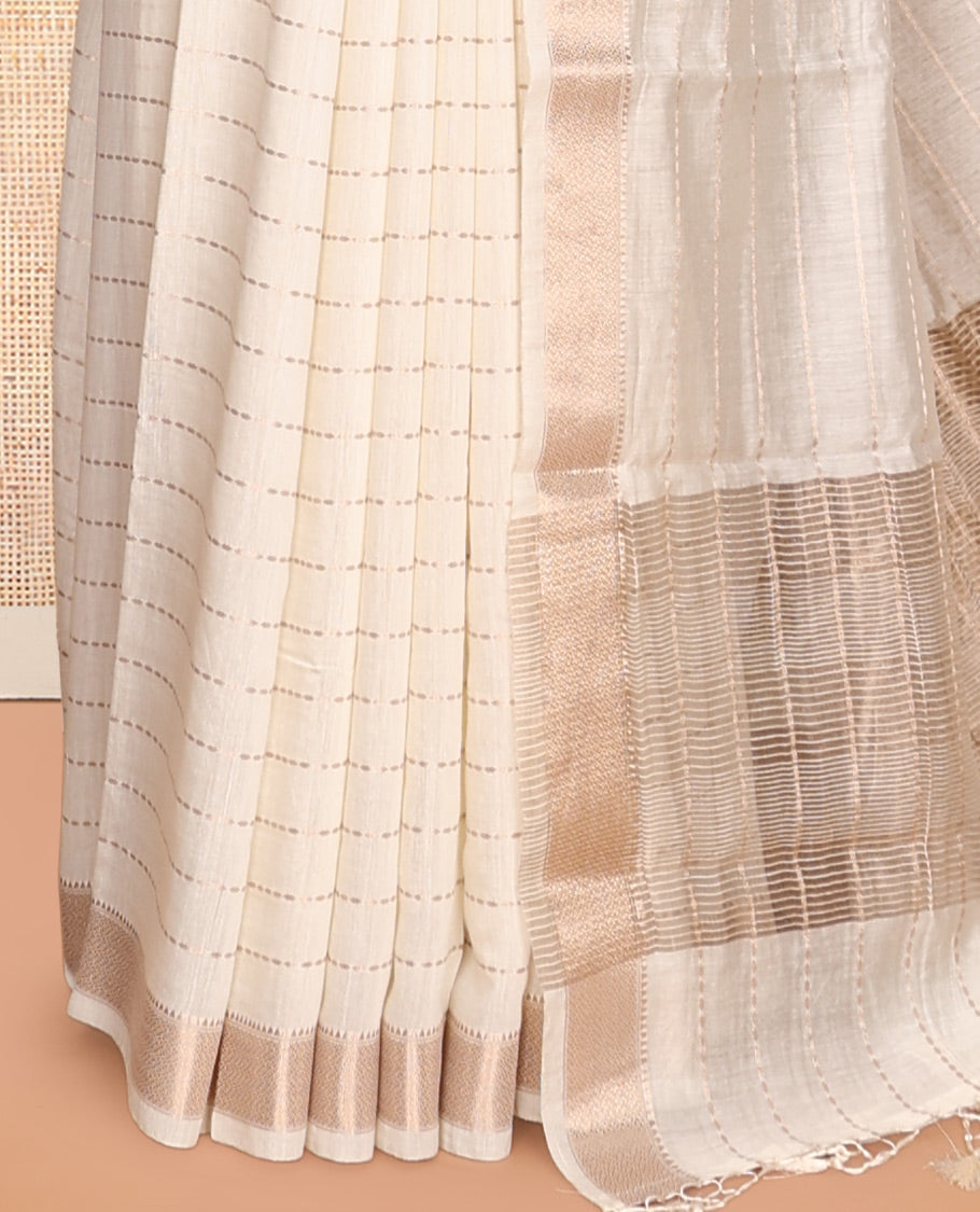 Off-White Assam Silk Saree