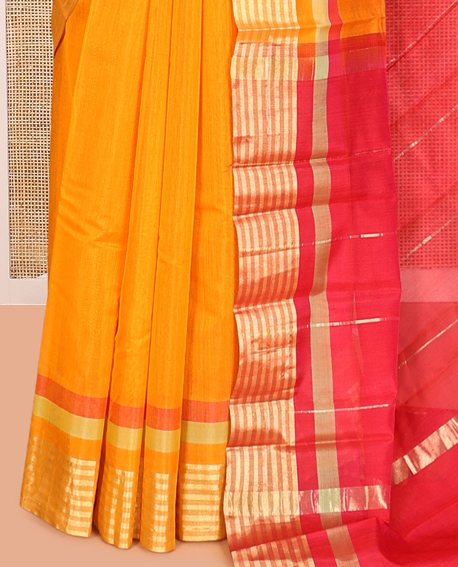Orange Plain Silk Cotton Saree
