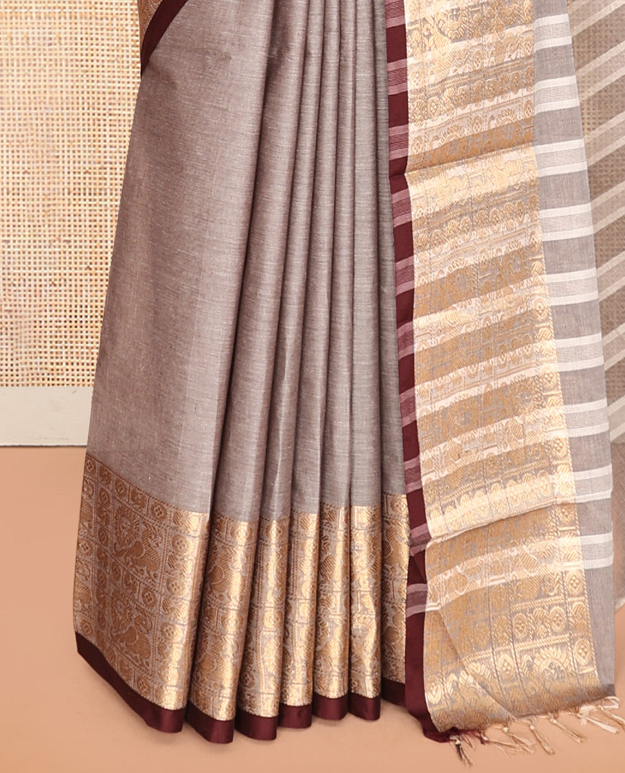 Grey Plain Chettinad Cotton Saree