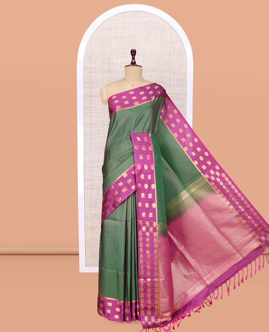 Green Peacock Micro Checks Budget Silk Saree