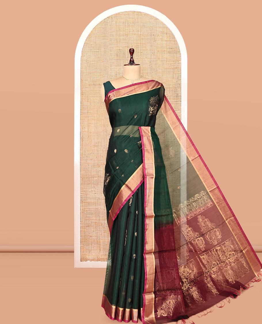 Green Floral Silk Cotton Saree