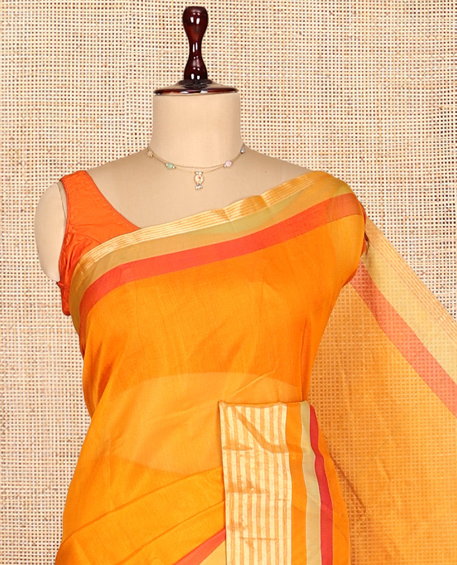 Orange Plain Silk Cotton Saree