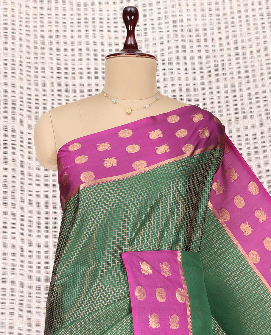 Green Peacock Micro Checks Budget Silk Saree