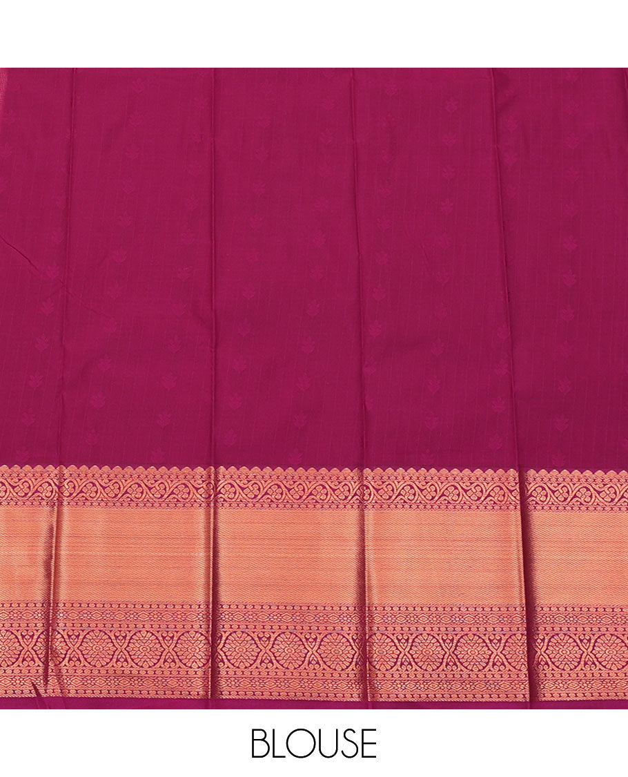 Peach Budget Silk Saree, Featuring Stripes All Over Its Body, Complemented by a Contrast Traditional Zari Design Border, Grand Pallu, and Paired with a Contrast Blouse