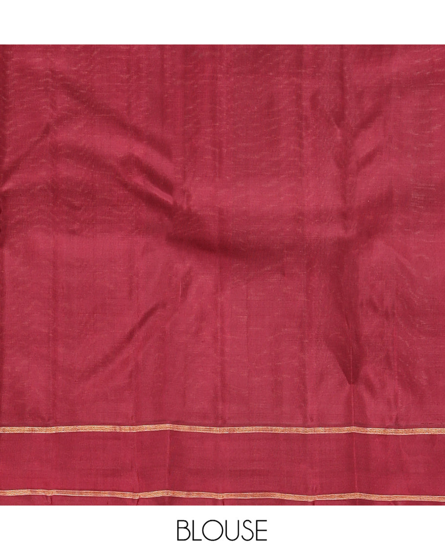 Light Maroon Kanchipuram Designer Silk Saree, Steeped in Richness of Mayil-Chakram Buttas, a Subtle Bodi Border, Butta-Enclosed Checked Pallu, and a Matching Blouse