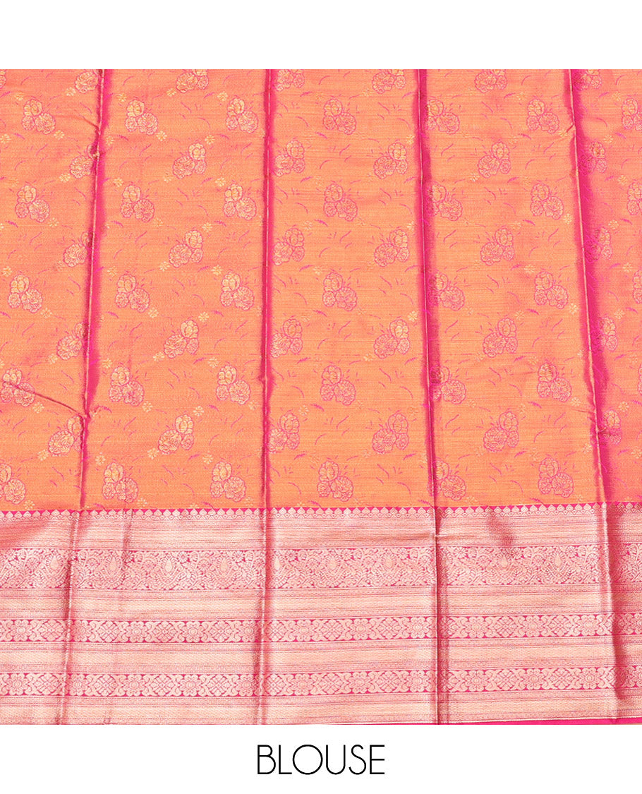 Pink Art Silk Half-Saree, Ornamented with Floral Jacquard Design, Contrast Traditional Zari Border, and Paired with a Matching Blouse