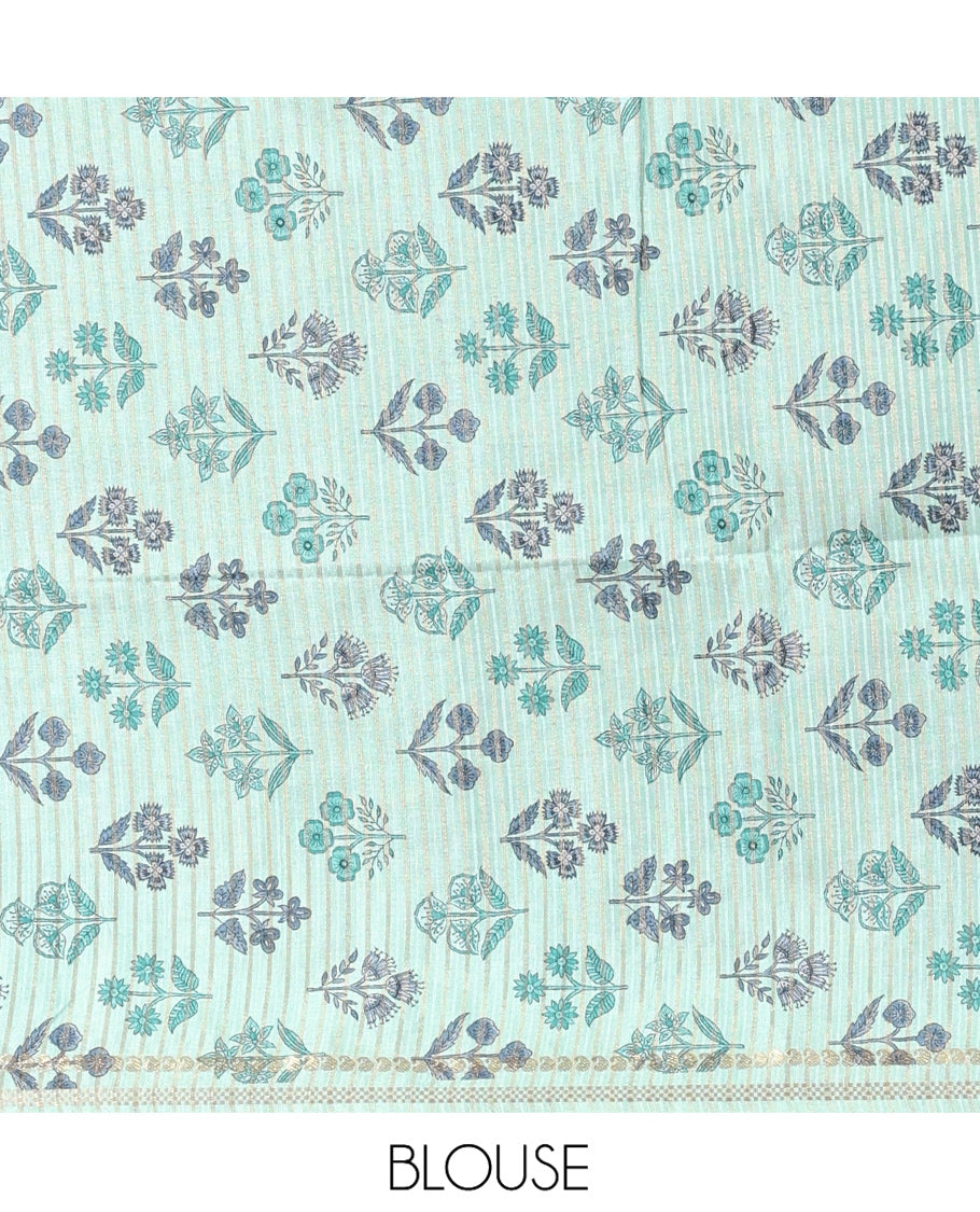 Chikku-Rama Blue Fancy Tussar Silk With Stripes, Zari Border, Pallu, and Blouse