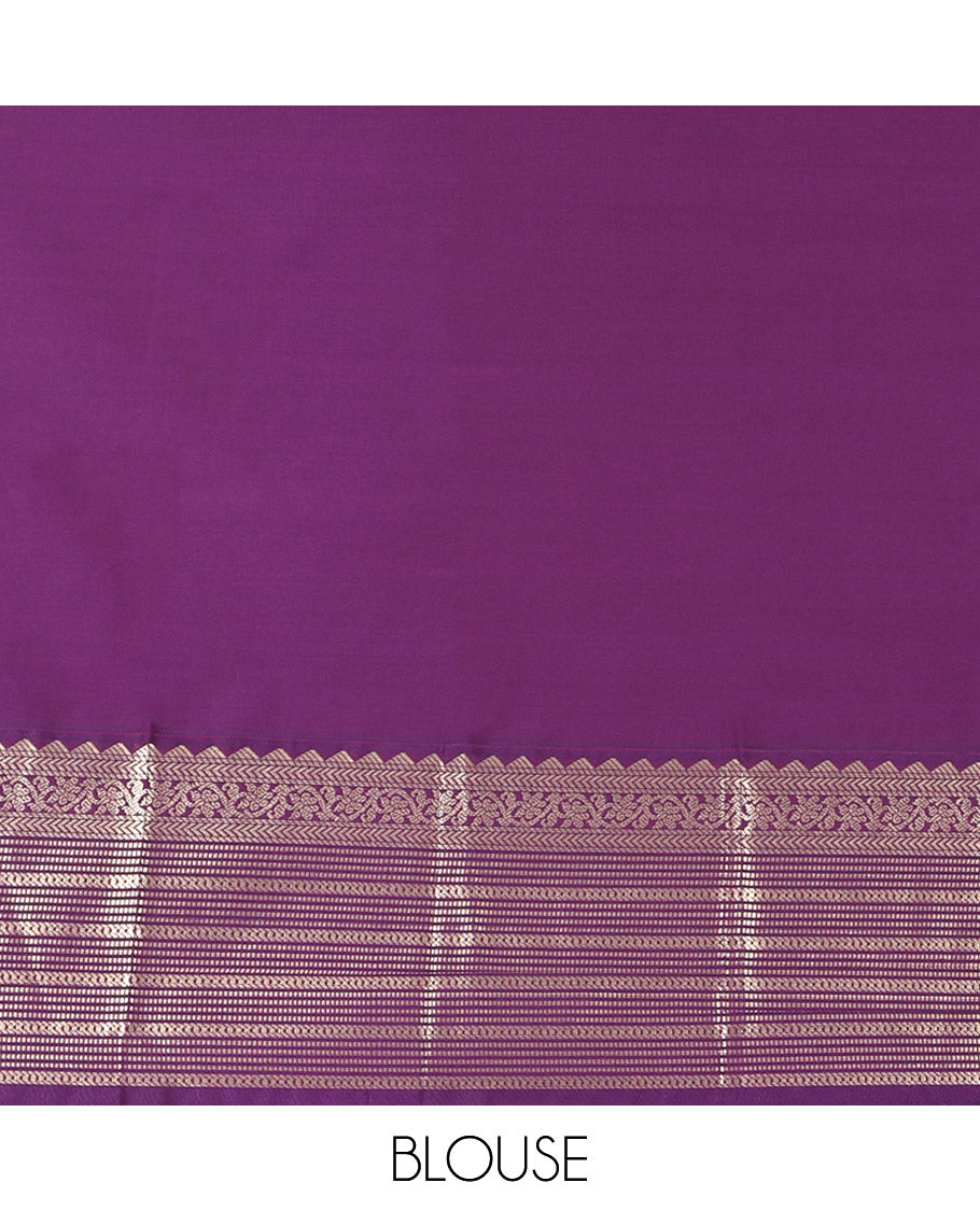 Off-White and Purple Budget Silk Saree, Bedecked with Zari Butta Enclosed Checks on Its Body, Complemented by a Contrast Traditional Zari Design Border of Paisleys, Grand Jaal Pallu, and Paired with a Contrast Blouse