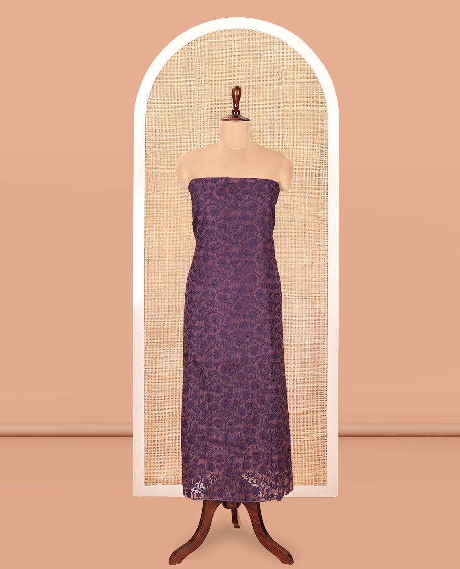 Dark Purple Kota Chex Material Chudiddar, Floral Vine Embroidered Top, Santoon Bottom, Embroidered Dupatta