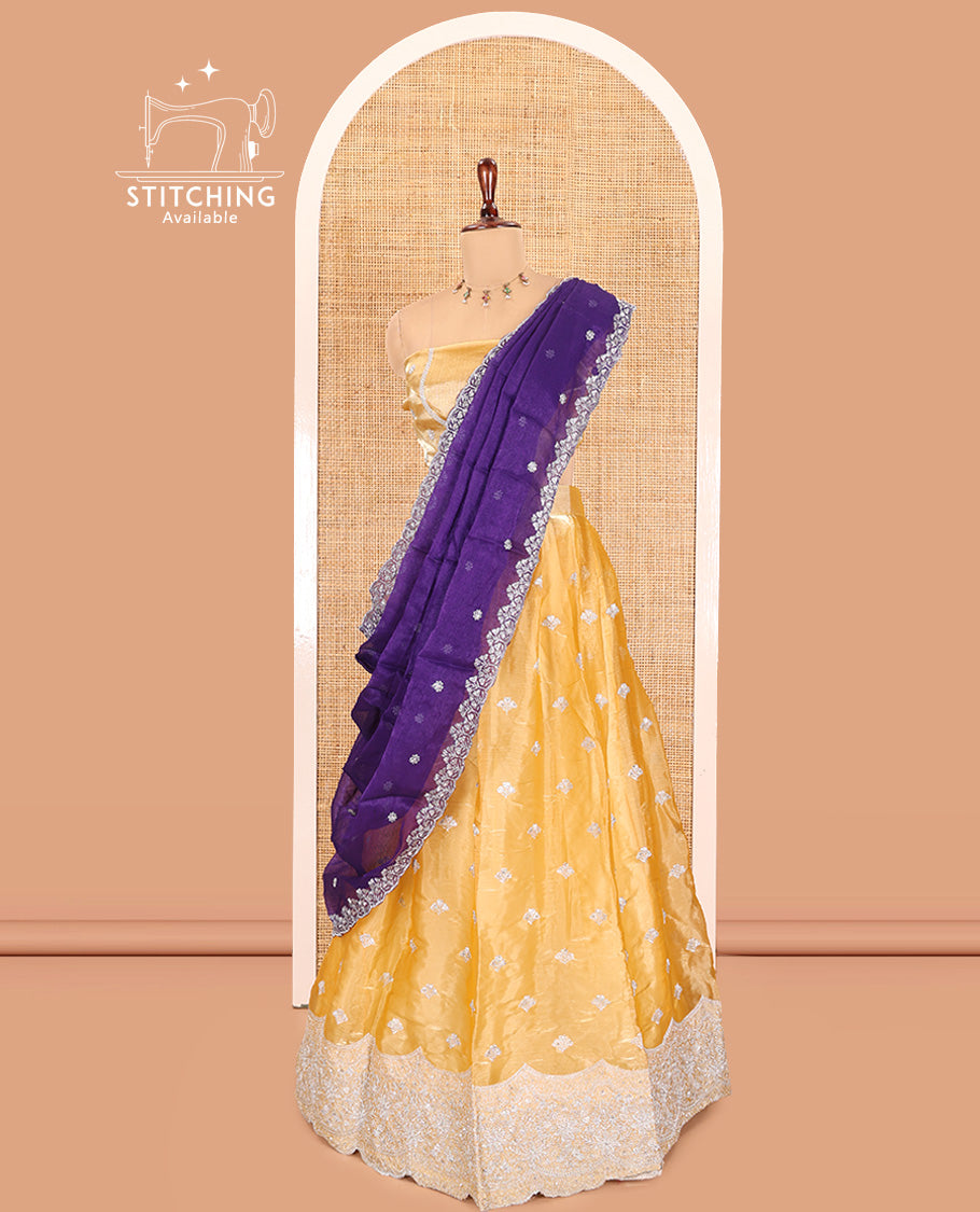 Yellow Velvet Organza Half-Saree